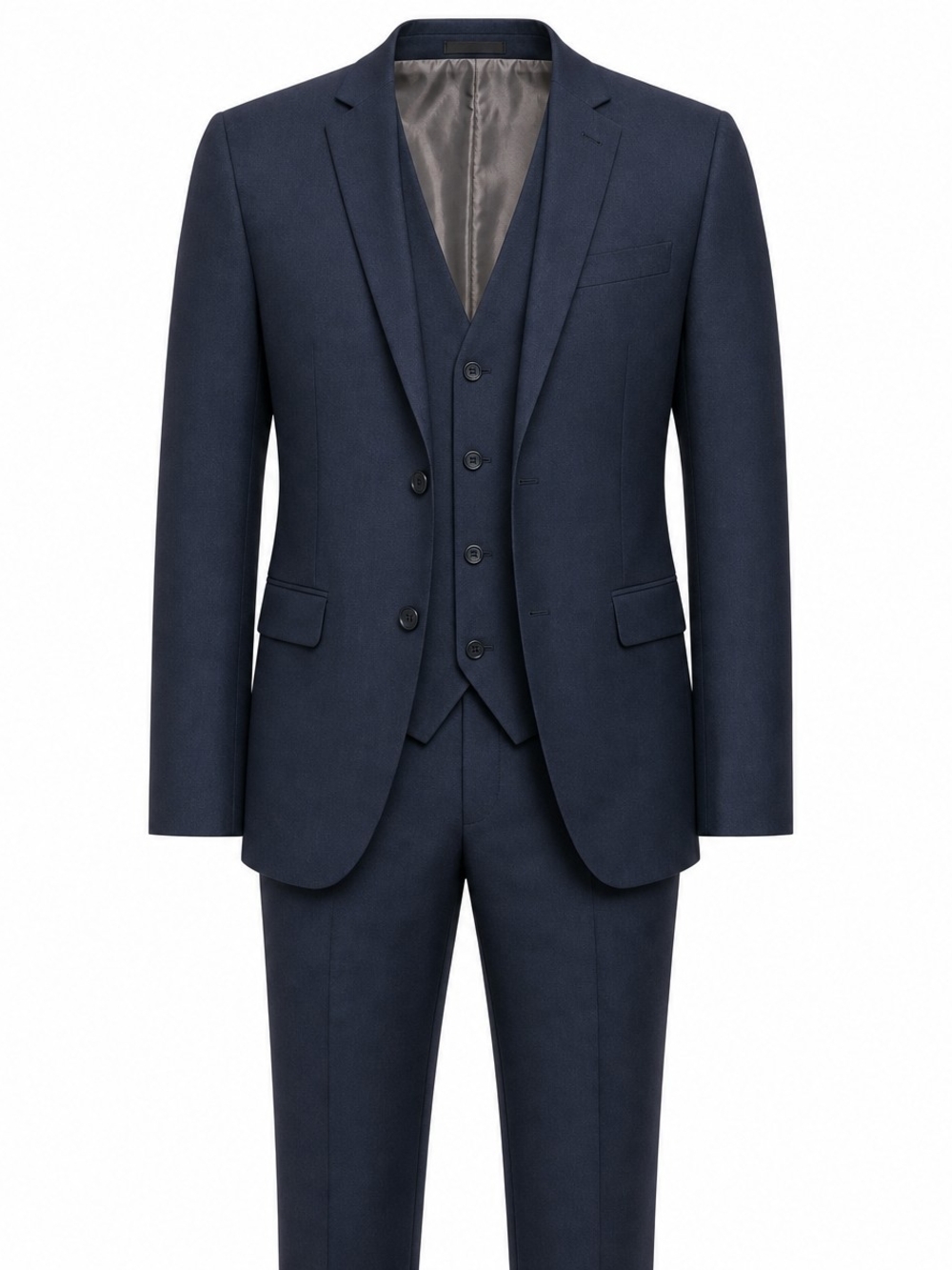 Stacy Adams Gold 3 Piece Suit 48L Jacket 42L Pants Navy Blue Wool Blend Luxury